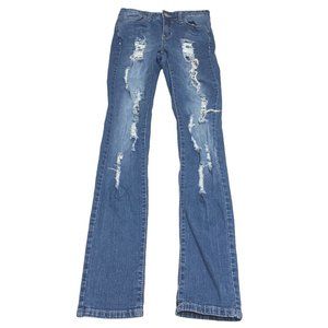Blue Rope Jeans Womens Size 5 31" Inseam Blue Skinny Distressed‎ Ripped Leg Blue